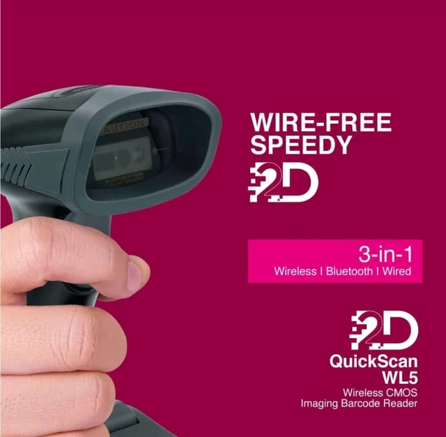Fingers FINGERS 2D-QuickScan WL5 Wireless Barcode Scanner - Black