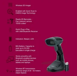 Fingers FINGERS 2D-QuickScan WL5 Wireless Barcode Scanner - Black
