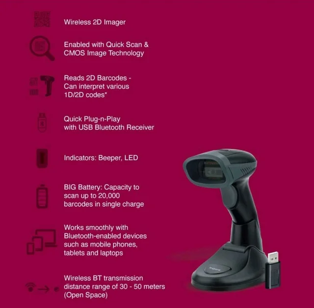 Fingers FINGERS 2D-QuickScan WL5 Wireless Barcode Scanner - Black