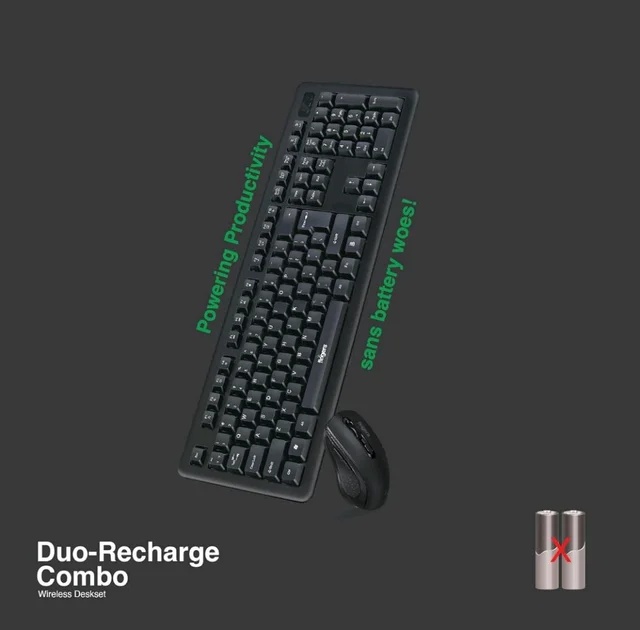 Fingers FINGERS Duo-Recharge Wireless Deskset Mouse + Keyboard Combo - Black