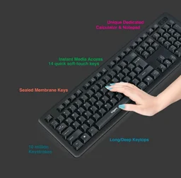Fingers FINGERS Duo-Recharge Wireless Deskset Mouse + Keyboard Combo - Black