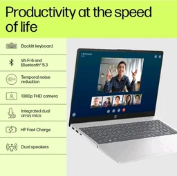HP 15 13th Gen Intel Core i5-1334U, 8GB DDR4, 512GB SSD (Win 11, Office 21, Anti-Glare, 15.6-inch), FHD Laptop, Intel UHD Graphics - Silver