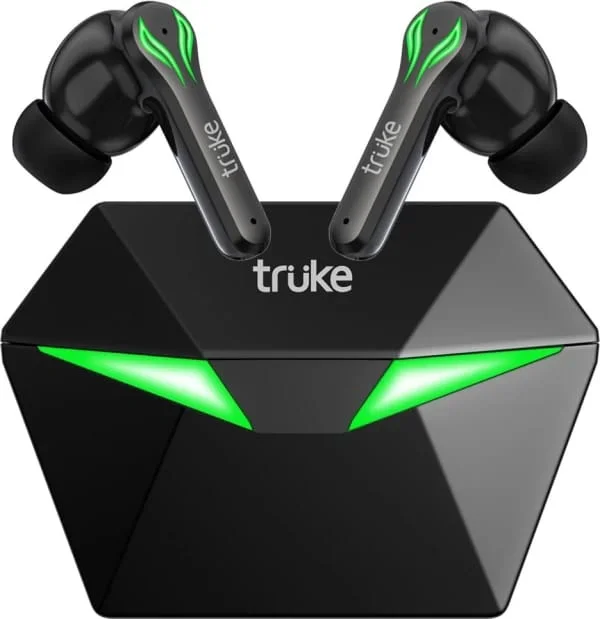 truke BTG1 Gaming earbuds with 48H Playtime,Quad Mic ENC, 13mm driver, AAC codec BluetoothHeadset (Black, True Wireless)