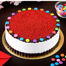 Red Velvet With Gems On Top Cake - Half Kg, Eggless