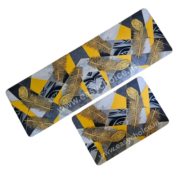 2 in 1 Premium Water Absorbing Long Feather Designed Kitchen Mat Set