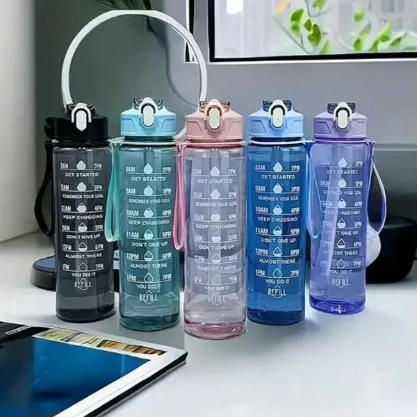 High Quality Cute Transparent Motivational Bottle With Time Markings (900ml)