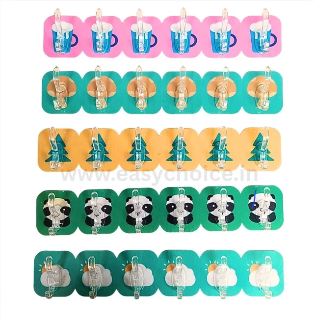 6 in 1 Adhesive Cute Cartoon Printed Tiles Hooks