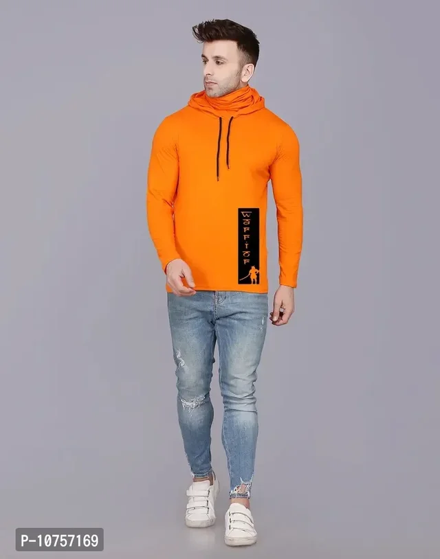 Reliable Golden Cotton Blend Printed Hooded Tees For Men 10757169 - Web Orange, XL