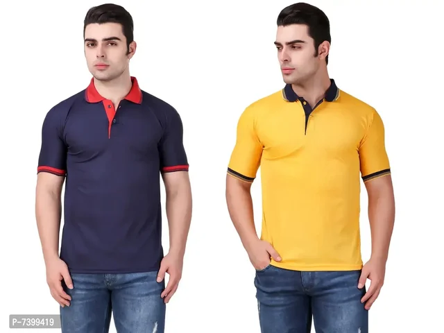 Contemporary Polyester Blend Solid Polos For Men- Pack Of 2) 7399419 - M