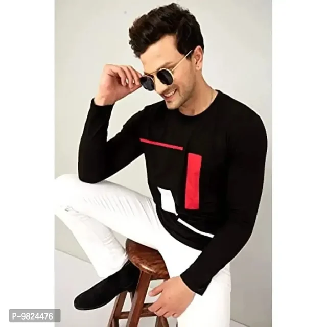 AUSK Men's Full Sleeves Casual T-Shirts(Black-X-Large) 9824476 - XL