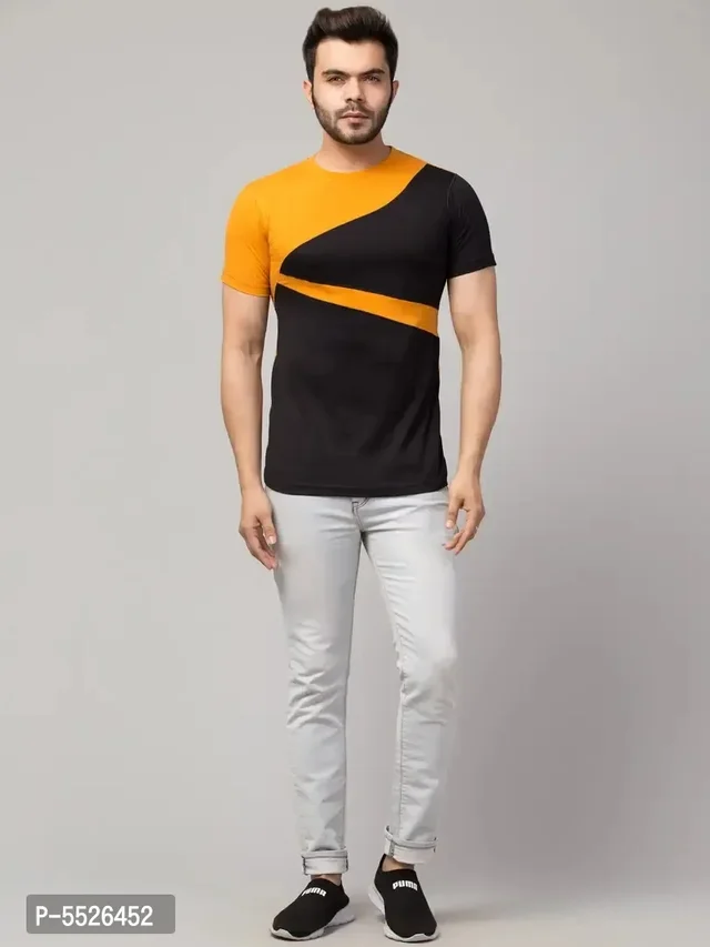 Men's Multicoloured Cotton Colourblocked T-Shirt 5526453 - XL