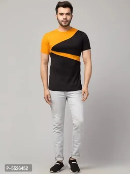 Men's Multicoloured Cotton Colourblocked T-Shirt 5526453 - 2XL