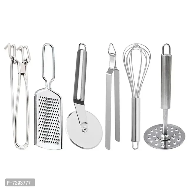 Oc9 Stainless Steel Pakkad Grater Pizza Cutter Roti Chimta Egg Whisk Potato Masher for Kitchen Tool Set 7203777