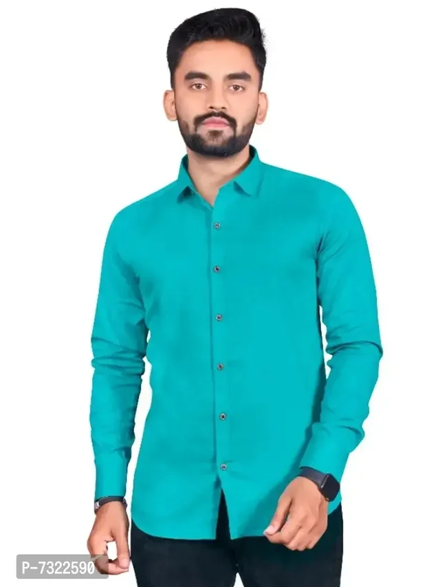 Mens Cotton Solid Long Sleeve Casual Shirt 7322590 - 2XL