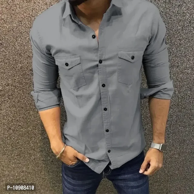 Stylish Cotton Full Sleeve Collared Neck Grey Shirt For Mens and Boys 10908410 - X