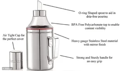 Stainless Steel Nozzle Oil Disoenser 1 Litre Silver | Oil Container | Oil Pourer | Oil Pot | Oil Can | Oil Bottle with Handle Pack of 2 7545514