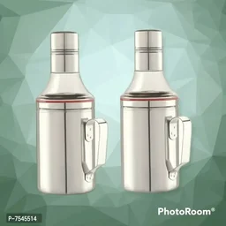 Stainless Steel Nozzle Oil Disoenser 1 Litre Silver | Oil Container | Oil Pourer | Oil Pot | Oil Can | Oil Bottle with Handle Pack of 2 7545514