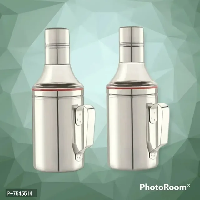 Stainless Steel Nozzle Oil Disoenser 1 Litre Silver | Oil Container | Oil Pourer | Oil Pot | Oil Can | Oil Bottle with Handle Pack of 2 7545514