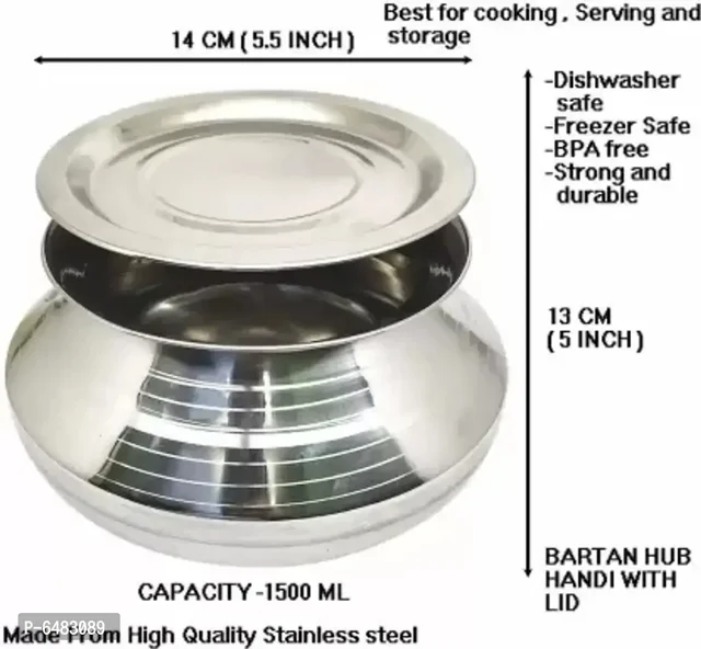 Useful Stainless Steel Pot with Lid- 2 Pieces 6483039