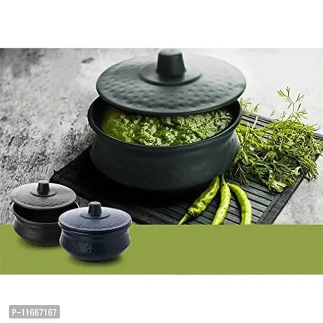 Kshavi Multipurpose Handi Bowl Set for - Handi Shape Kitchen Storage, Kitchen Serving Dining Handi and Lid | Rice | Dal | Flour | Handi Round (Black-2Pcs.) 11667167