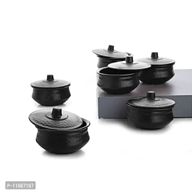 Kshavi Multipurpose Handi Bowl Set for - Handi Shape Kitchen Storage, Kitchen Serving Dining Handi and Lid | Rice | Dal | Flour | Handi Round (Black-2Pcs.) 11667167