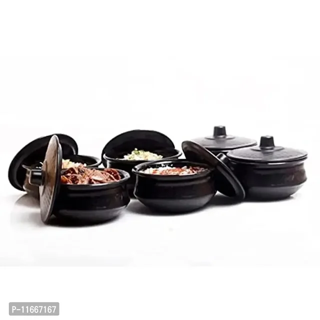 Kshavi Multipurpose Handi Bowl Set for - Handi Shape Kitchen Storage, Kitchen Serving Dining Handi and Lid | Rice | Dal | Flour | Handi Round (Black-2Pcs.) 11667167