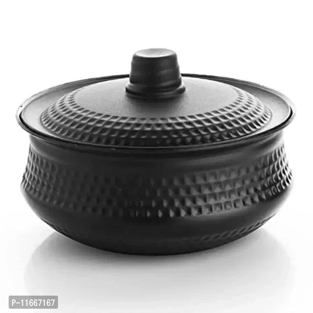 Kshavi Multipurpose Handi Bowl Set for - Handi Shape Kitchen Storage, Kitchen Serving Dining Handi and Lid | Rice | Dal | Flour | Handi Round (Black-2Pcs.) 11667167