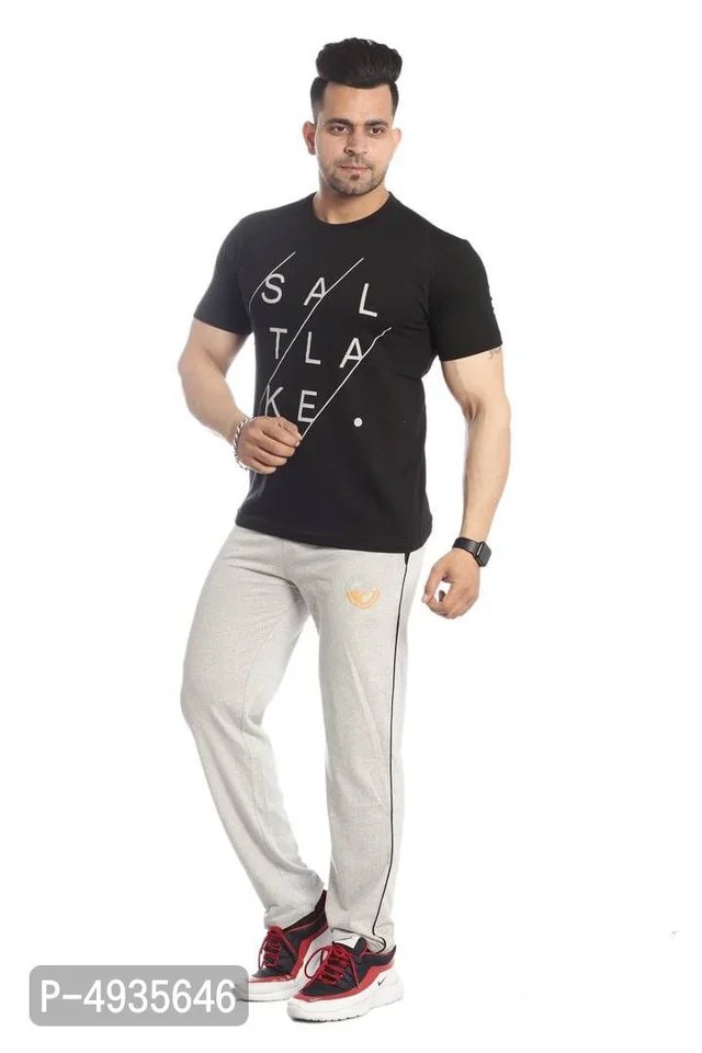 Men's Black Polyster Blend Regular Fit Tracksuit Set 493546 - M