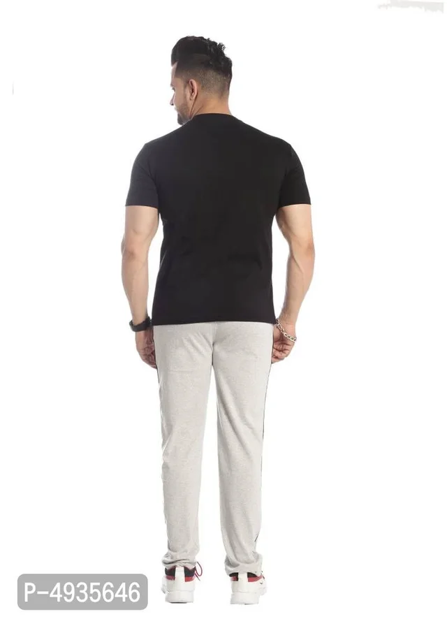 Men's Black Polyster Blend Regular Fit Tracksuit Set 493546 - M