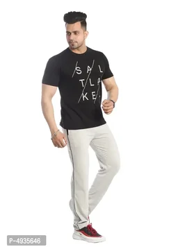 Men's Black Polyster Blend Regular Fit Tracksuit Set 493546 - M