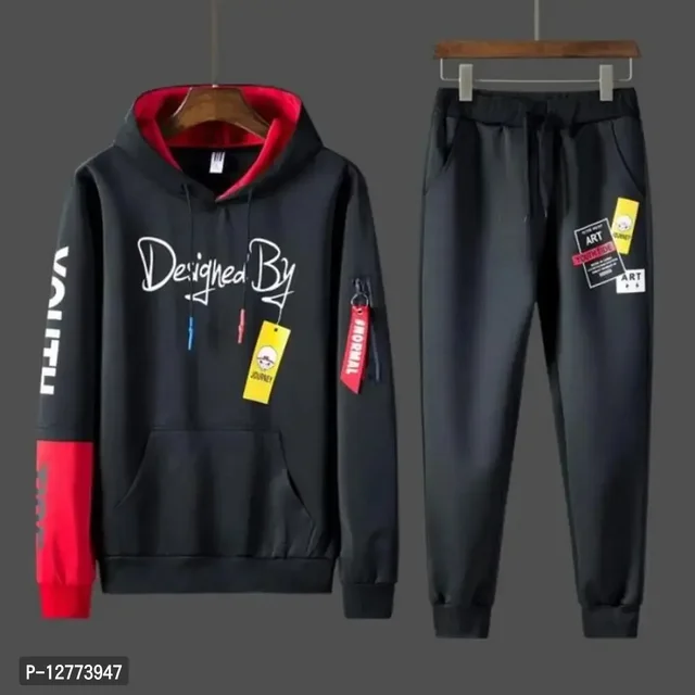 Fabulous Black Polyester Printed Tracksuit For Men 12773947 - L