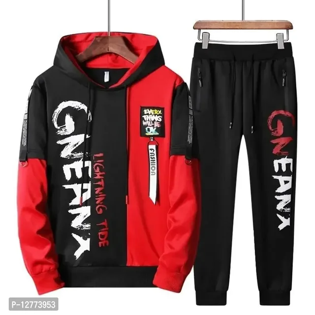 Fabulous Red And Black Polyester Printed Tracksuit For Men 12773953 - 2XL