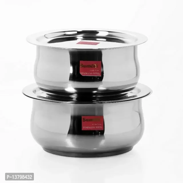 2 Pcs Stainless Steel Induction Gas Stove Friendly Belly Shape Container Set / Tope / Cookware Set With Lids Size No.10 No.11 13798432