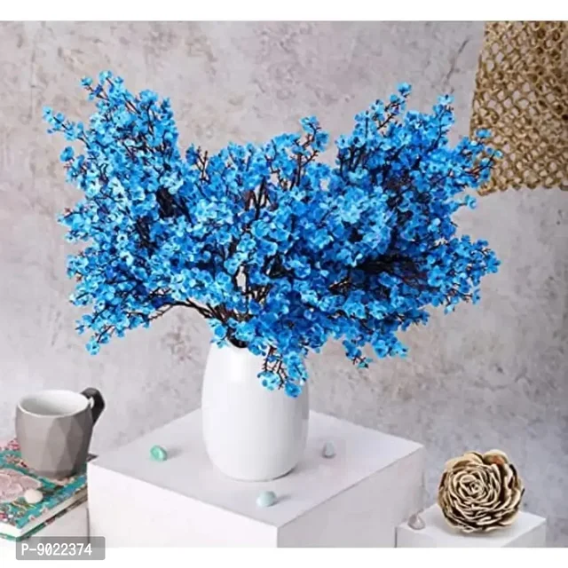 SATYAM KRAFT 5 sticks Set Artificial Flowers Fake Babys Breath Bouquet Stick Faux Gypsophila Flowers Real Touch Flower Without vase pot for Home Office Corner Restaurant Centerpieces Decoration - (Blue, 5 Pieces) 9022374