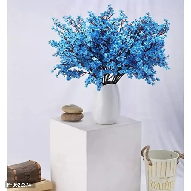 SATYAM KRAFT 5 sticks Set Artificial Flowers Fake Babys Breath Bouquet Stick Faux Gypsophila Flowers Real Touch Flower Without vase pot for Home Office Corner Restaurant Centerpieces Decoration - (Blue, 5 Pieces) 9022374