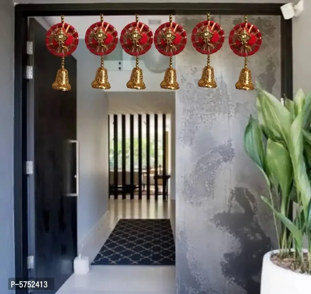 Handmade Wall Door Red Pom Pom String with Golden Beads, Ganesha Heads, Hanging Torans Garland Bandhwar Decoration Item for Home Deacute;cor Diwali Festival, Navratri, Wedding (8 inch 6 Strings) 5752413