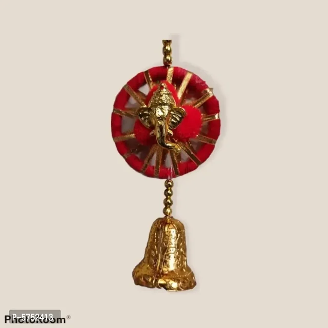 Handmade Wall Door Red Pom Pom String with Golden Beads, Ganesha Heads, Hanging Torans Garland Bandhwar Decoration Item for Home Deacute;cor Diwali Festival, Navratri, Wedding (8 inch 6 Strings) 5752413