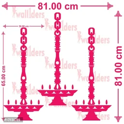 Designer 3 Hanging Diya Acrylic Mirror Wall Deacute;cor Stickers - Golden, Large Size 7131789