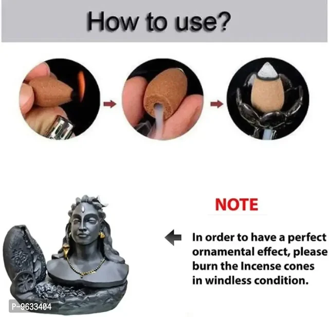 Big Black Adiyogi Smoke Fountain in Incense Sticks Statue with 10 Free Smoke Backflow Scented C 9633404