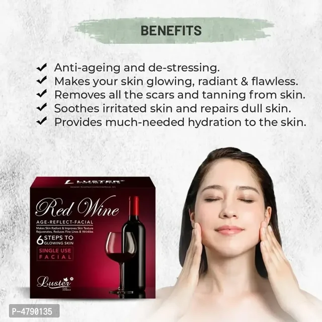 Luster Red Wine Age Reflect Facial Kit |Anti Ageing Facial Kit | Wine Facial | For Glowing Skin and Deep Cleansing | Skin Brightening and Instant Glow | Paraben Free - 320ml Type: 4790135