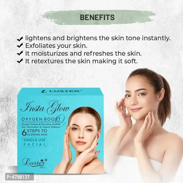 Luster Insta Glow Oxygen Boost Facial Kit | 6 Step Facial Kit | Made With Natural Ingredients | Instant Glow Facial Kit | All Skin Types | Paraben Free – 320ml Luster Insta Glow Oxygen Boost Facial Kit | 6 Step Facial Kit | Made With Natural Ingredients | Instant Glow Facial Kit | All Skin Types | Paraben Free – 320ml 4790137