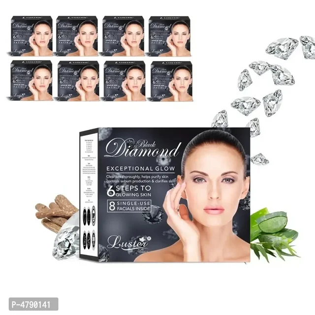 Luster Black Diamond Exceptional Glow Facial Kit | 6 Step Facial Kit | For Purify Skin and Deep Cleansing | All Skin Types | Paraben Free – 320ml 4790141