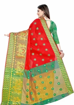 Self Design Banarasi Jacquard Border Cotton Blend Saree With Blouse Piece 4256653