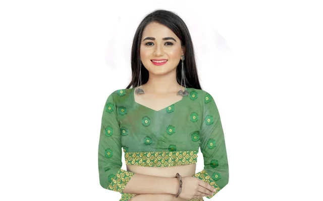 Self Design Banarasi Jacquard Border Cotton Blend Saree With Blouse Piece 4256653