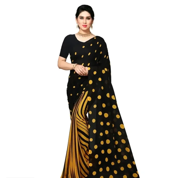 Women's Black Georgette Printed Fancy Party wear Saree With Unstitched Blouse 4356849