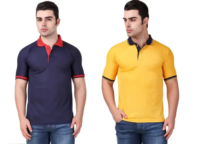 Contemporary Polyester Blend Solid Polos For Men- Pack Of 2) 7399419 - S