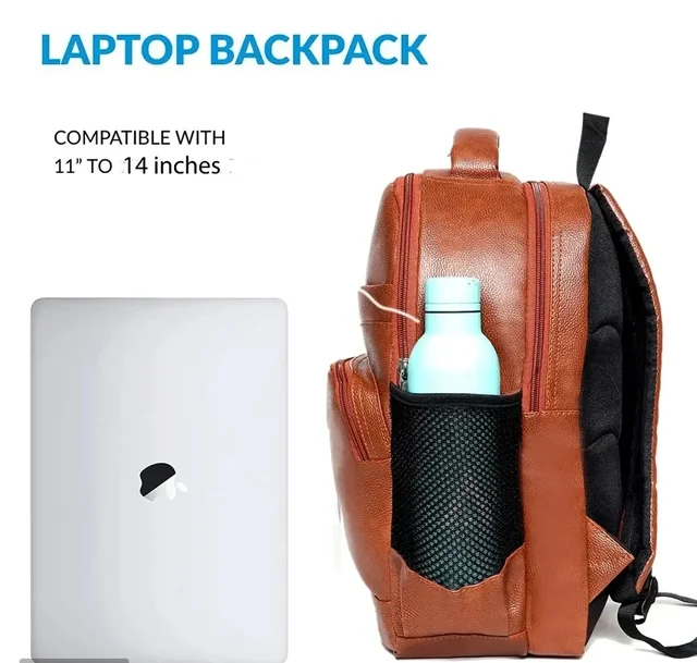 Trendy Pu Leather School/College and Travel Laptop Backpack for Unisex (Tan)10046058