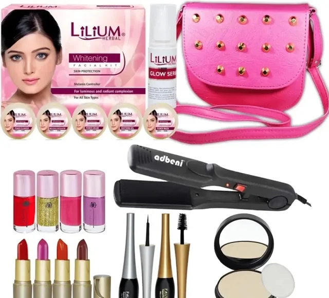 Lilium Trend Beauty Combo Makeup Sets Hair Straightener and Facial Kit Pack Of 14 Gc242 (14 Items In The Set) 6080151