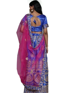 Stylish Women Royal Blue Semi-Stiched Fancy Designer Embodired Work With Heavy Daimond Work Along With Embrodired Dupatta And Blouse Work Satin Silk Lehenga Choli ( 6675815