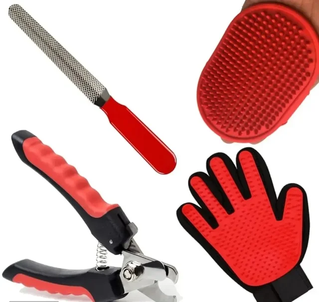Dogs Grooming Kit + Nail Cutter with Filer + Soothing Dog Gloves + Grooming Deshedding Brush Glove for Puppy, Cat and Kitten Combo of 3 8712379